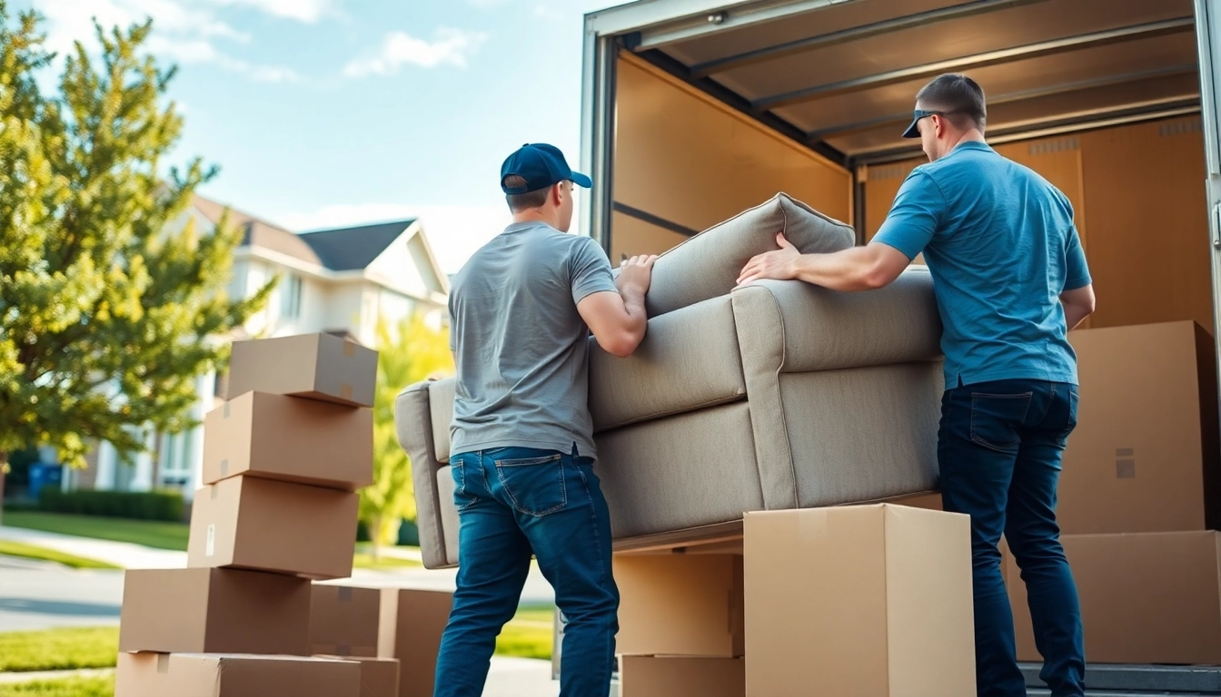 Calgary movers diligently loading furniture into a moving truck, showcasing professionalism and teamwork.