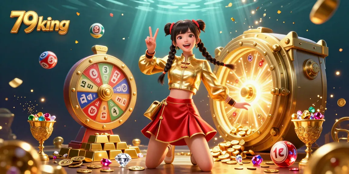 Win big with 79 king in this vibrant casino illustration with dynamic lottery elements.