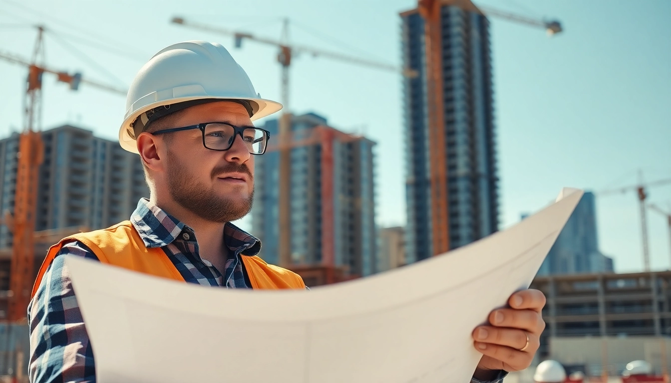 Manhattan Commercial General Contractor reviewing plans at a dynamic construction site.