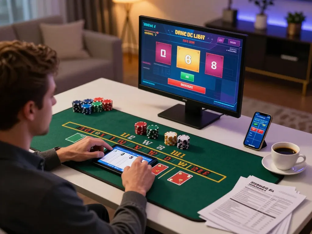 Engaging with online blackjack at https://f168.sarl/ showcasing strategic gameplay at home.