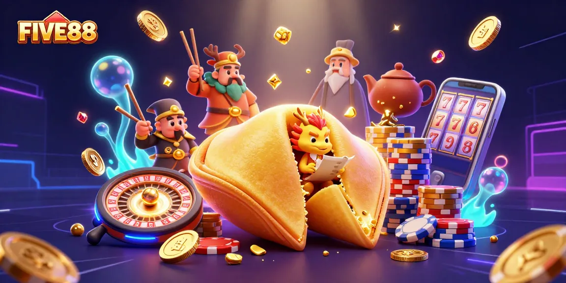 Experience winning moments with FIVE88 casino, featuring vibrant 3D characters and dynamic gaming elements.