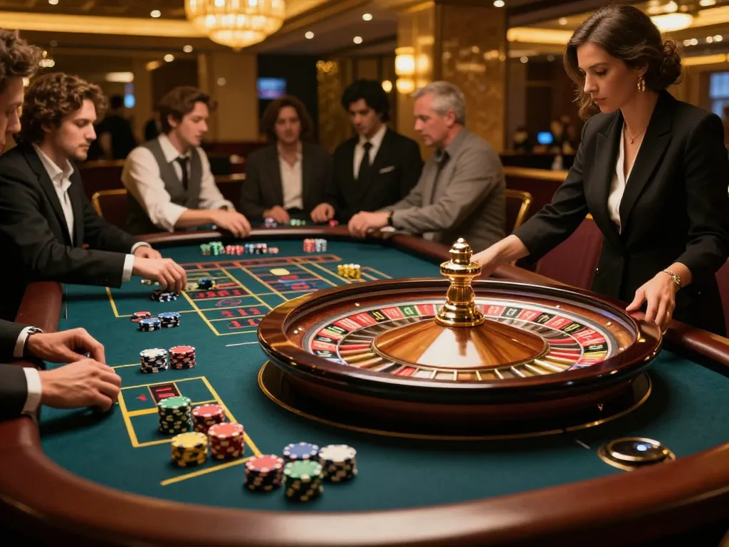 Players enjoying a thrilling roulette game at mm88pc casino, showcasing lively betting action and vibrant atmosphere.