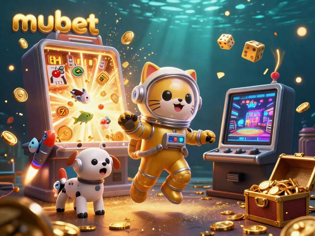 Experience the thrill of mubet in this vibrant 3D illustration featuring a slot machine bursting with jackpots.