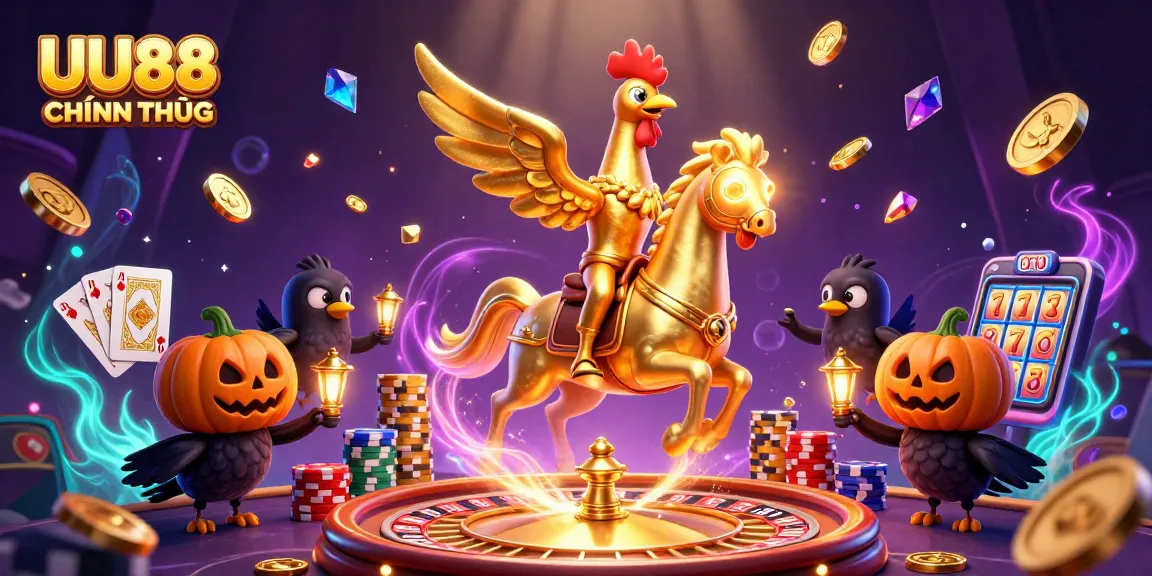 Win big with UU88 CHÍNH THỨC in a vibrant casino scene filled with gold coins and gaming excitement.