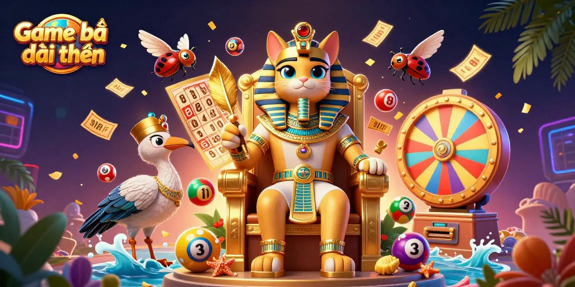 Experience gaming excitement with Game bài đổi thưởng, featuring vibrant lottery elements and playful characters in a dynamic scene.