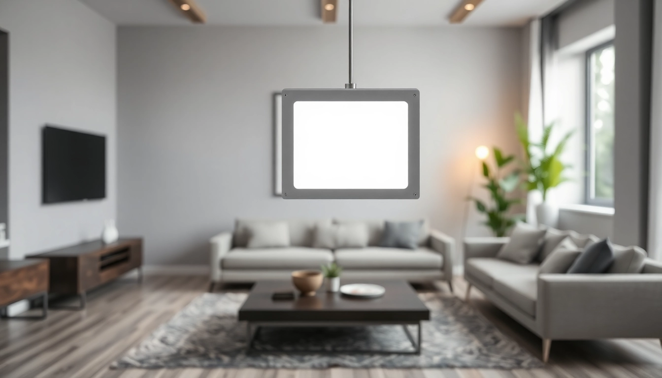Stylish square light fixture illuminating a modern living room with a minimalist design.