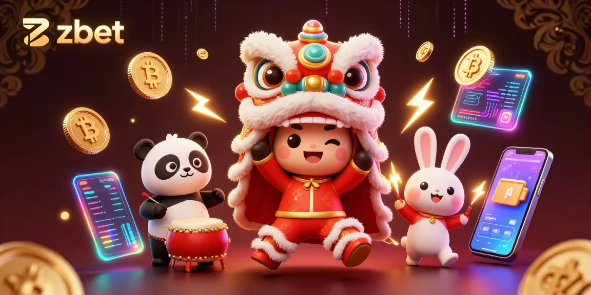 Engage with zbet's vibrant atmosphere featuring a lion dance and crypto elements.