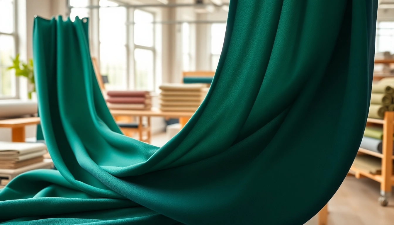 Viscose fabric displayed beautifully in a textile workshop, showcasing its rich colors.