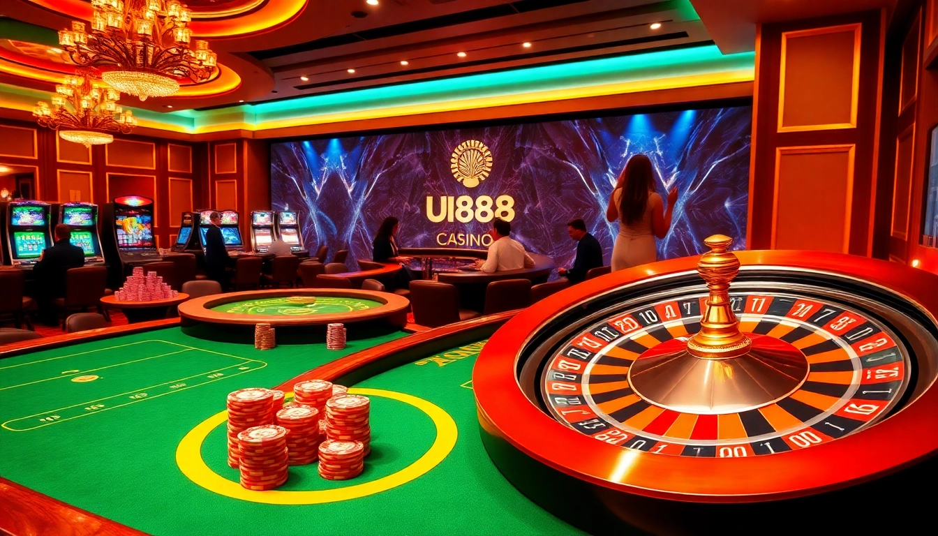 Players enjoying exciting games at U888 online casino, featuring vibrant tables and immersive slot machines.