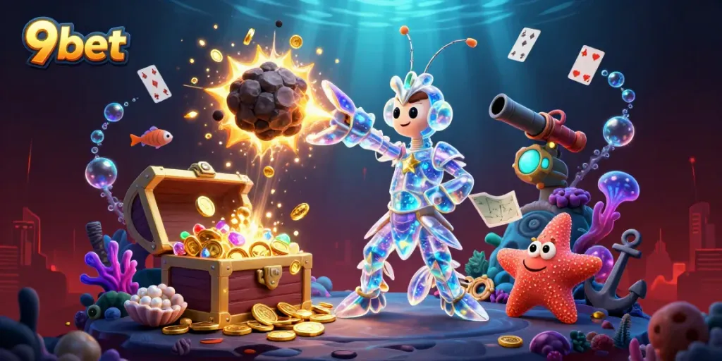 Engage in thrilling 9bet casino adventures as a galactic samurai mantis shrimp punches through asteroids of gems.