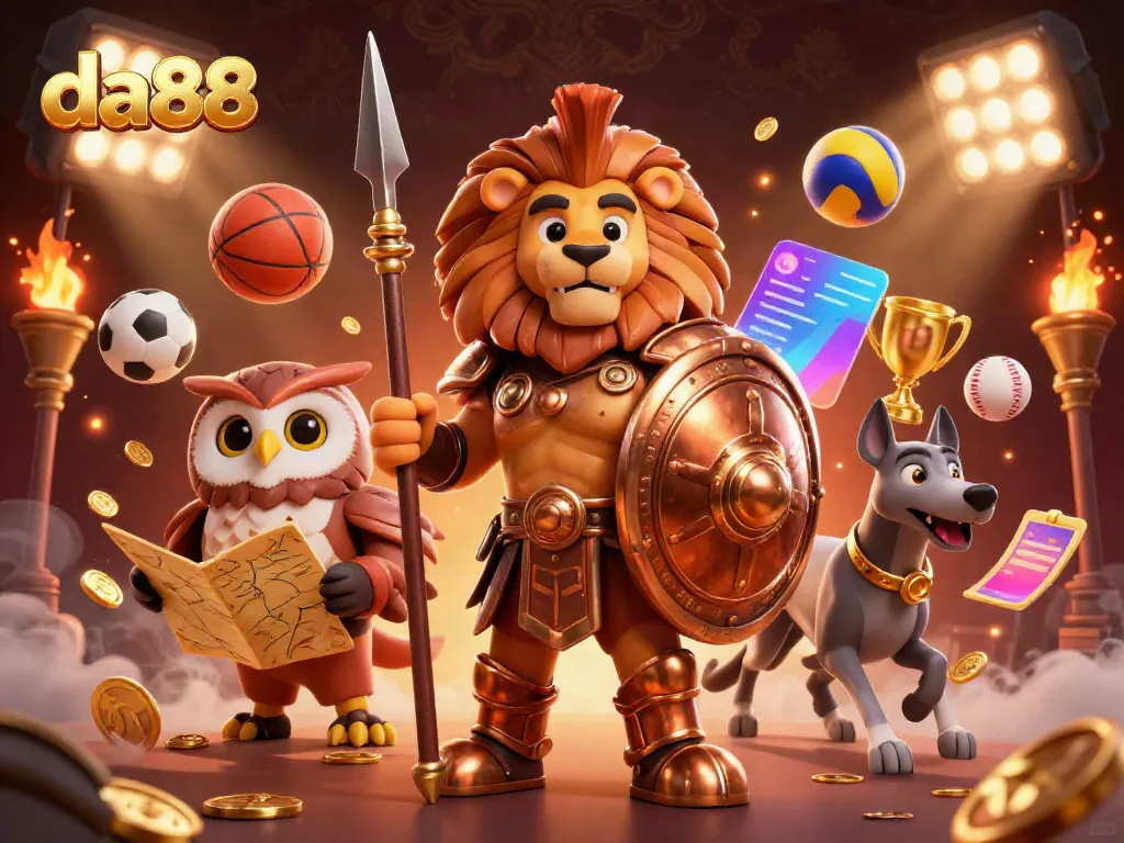 Engage in thrilling sports betting with da88 featuring a Spartan lion, owl strategist, and greyhound messenger.