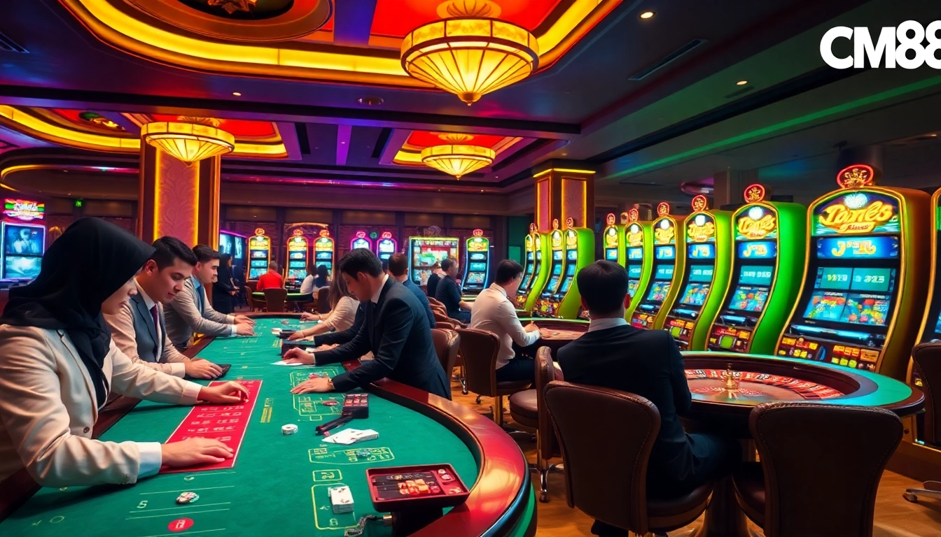 Exciting casino atmosphere showcasing players betting at CM88 gaming tables.