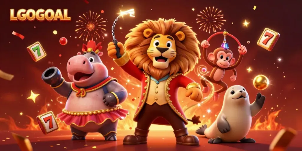 Experience the excitement of LGOGOAL casino betting with vibrant characters and dynamic slot elements in a festive scene.