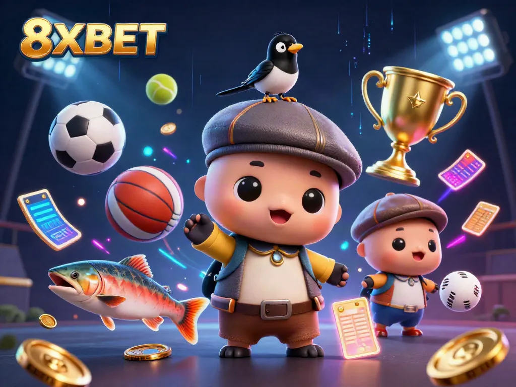 Engage with the vibrant 8XBET world, featuring adorable characters and thrilling sports betting elements.