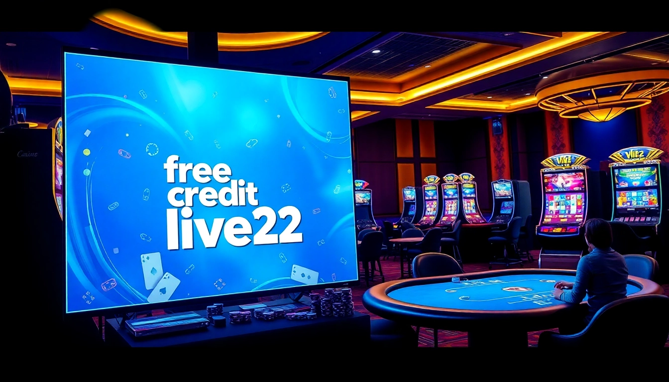 Win big with free credit live22 at an upscale online casino showcasing exciting slot machines and game action.