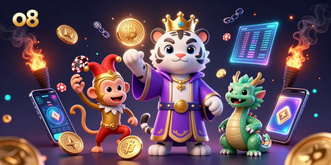 Engage with the thrilling world of o8 casino, featuring majestic characters and vibrant digital elements.