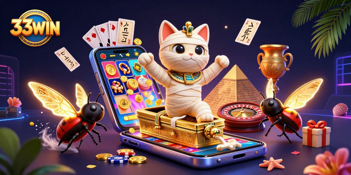 Engage in winning slots at 33WIN with an immersive Egyptian-themed casino scene.
