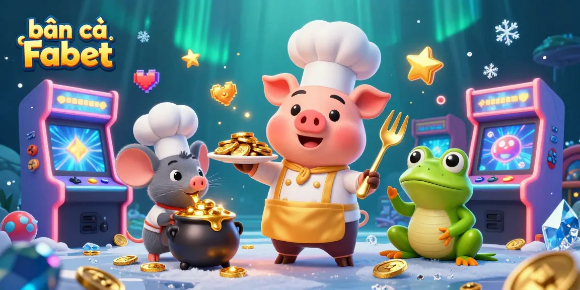 Experience the excitement of bắn cá Fabet with a chef pig serving gold coins in a vibrant underwater scene.