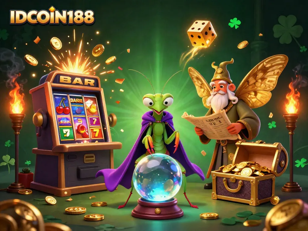 Engage with IDCOIN188's exhilarating casino experience featuring vibrant slots, and magical characters.