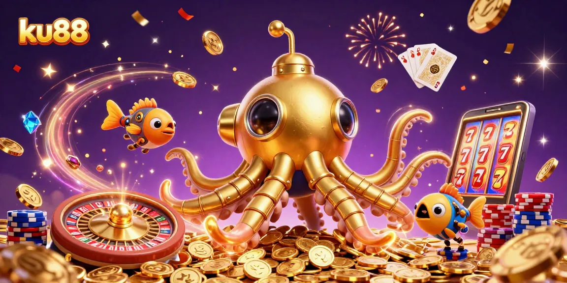 Experience exciting gaming thrills with ku88’s golden kraken submarine in a dazzling casino world.