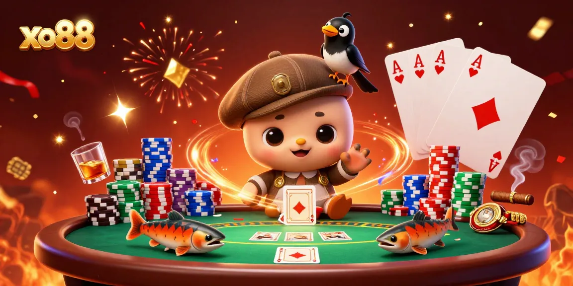 Playful 3D cartoon baby Nessie with casino elements in a vibrant setting, showcasing xo88.