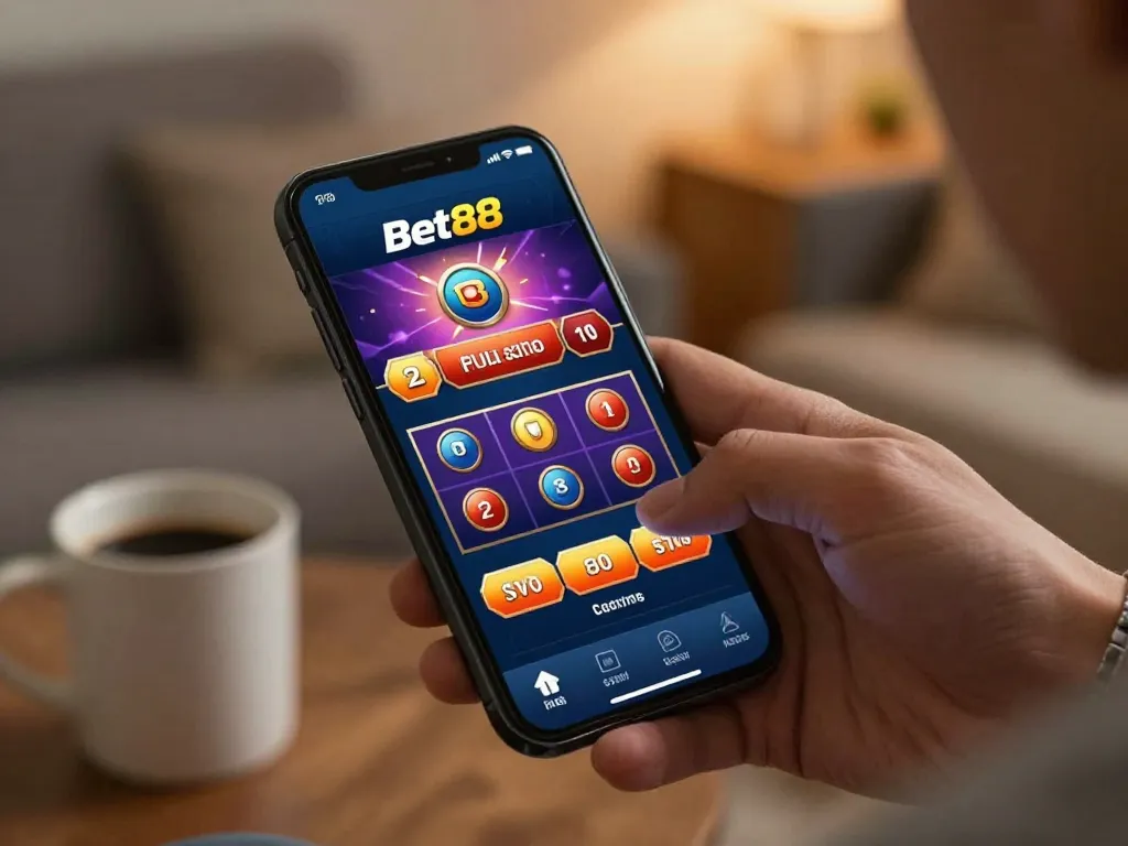 Using the Bet88 app for seamless betting on the go, showcasing vibrant casino gameplay.