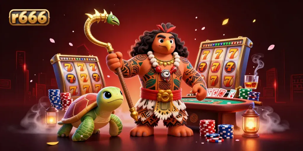 Experience thrilling r666 gaming with colorful slots, poker tables, and dynamic casino elements.