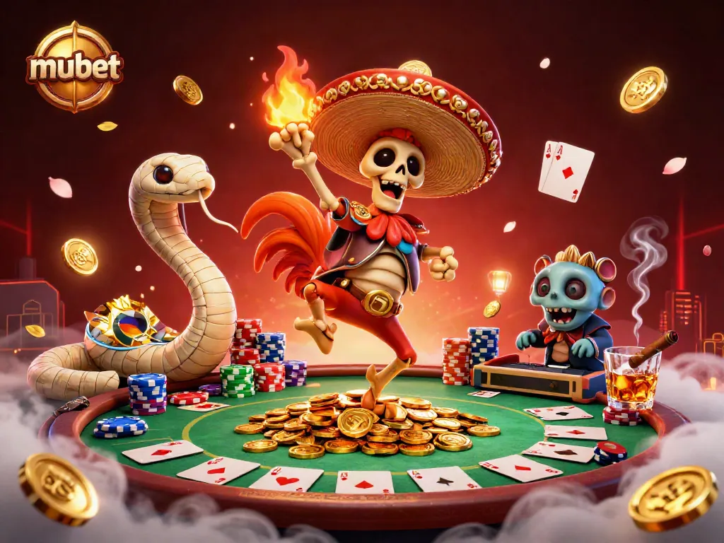 Experience the excitement of mubet with a 3D casino scene featuring lively characters and vibrant gaming elements.