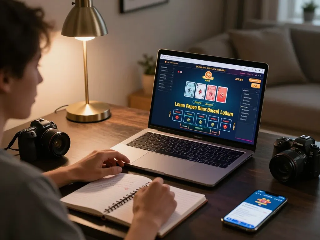 Engaged in a live gaming session on NK88, showcasing a modern home setup with strategic notes.
