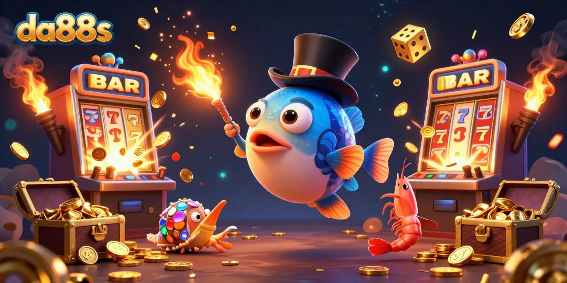 Engage with da88s' dynamic casino excitement featuring an anglerfish attracting coins.