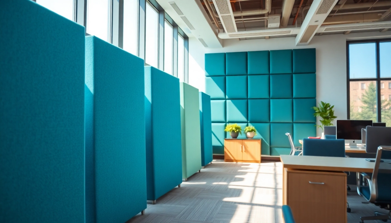 Enhance sound quality with Acoustic Panels in a modern office setting, featuring vibrant colors and natural light.