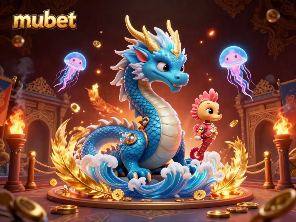 Engage with the exciting mubet gaming experience featuring dynamic dragon, knight, and vibrant jellyfish.