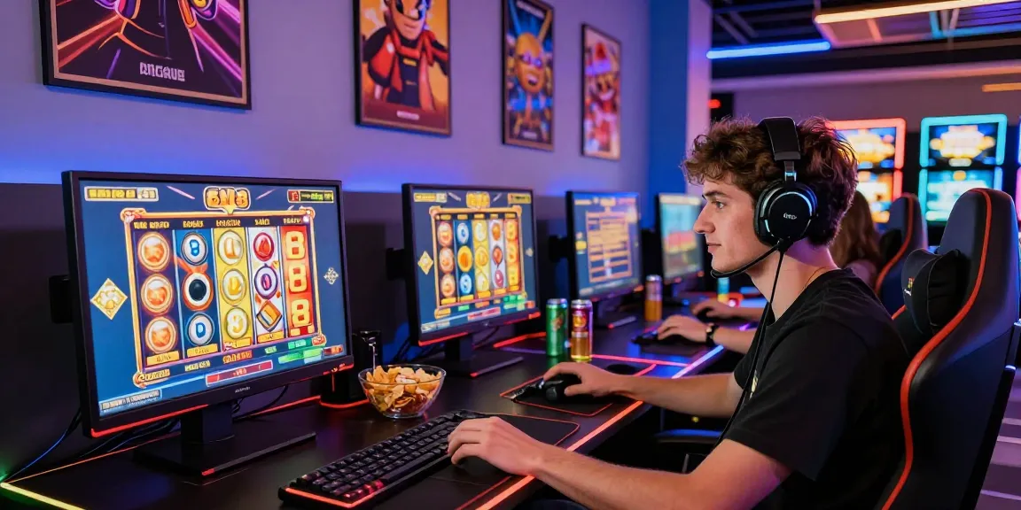 Engaging slot88 gaming setup featuring vibrant visuals, snacks, and energy drinks in a digital casino atmosphere.
