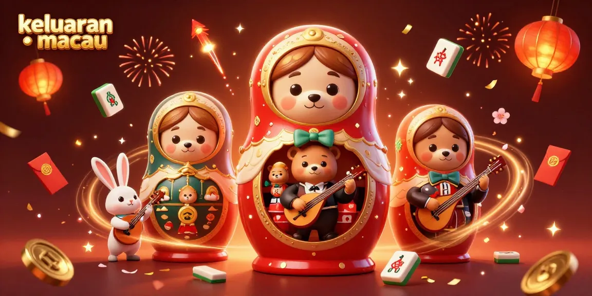 Engage in keluaran macau gaming with vibrant scene showcasing a Matryoshka bear and casino elements.