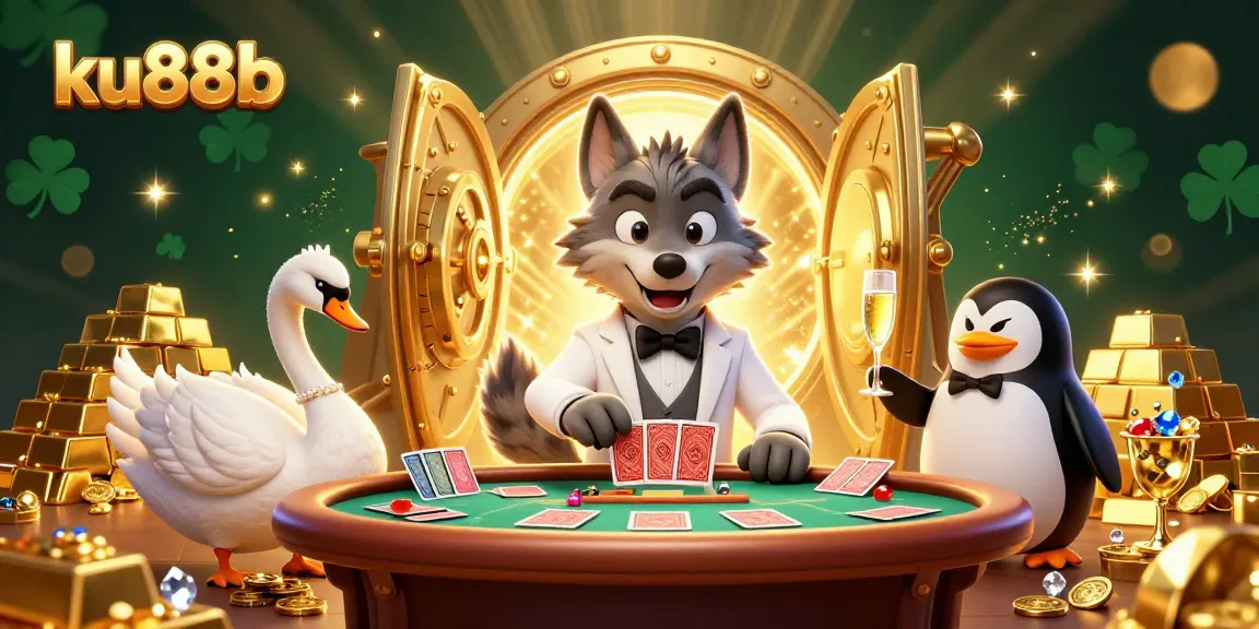 Engage with ku88b's thrilling baccarat experience featuring vibrant 3D characters and luxury elements.