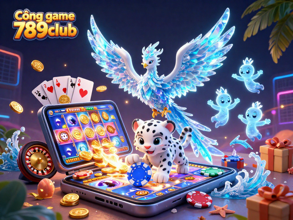 Cổng game 789club mang đến trải nghiệm thú vị với hình ảnh sôi động của một phượng hoàng băng và những biểu tượng trò chơi hấp dẫn.