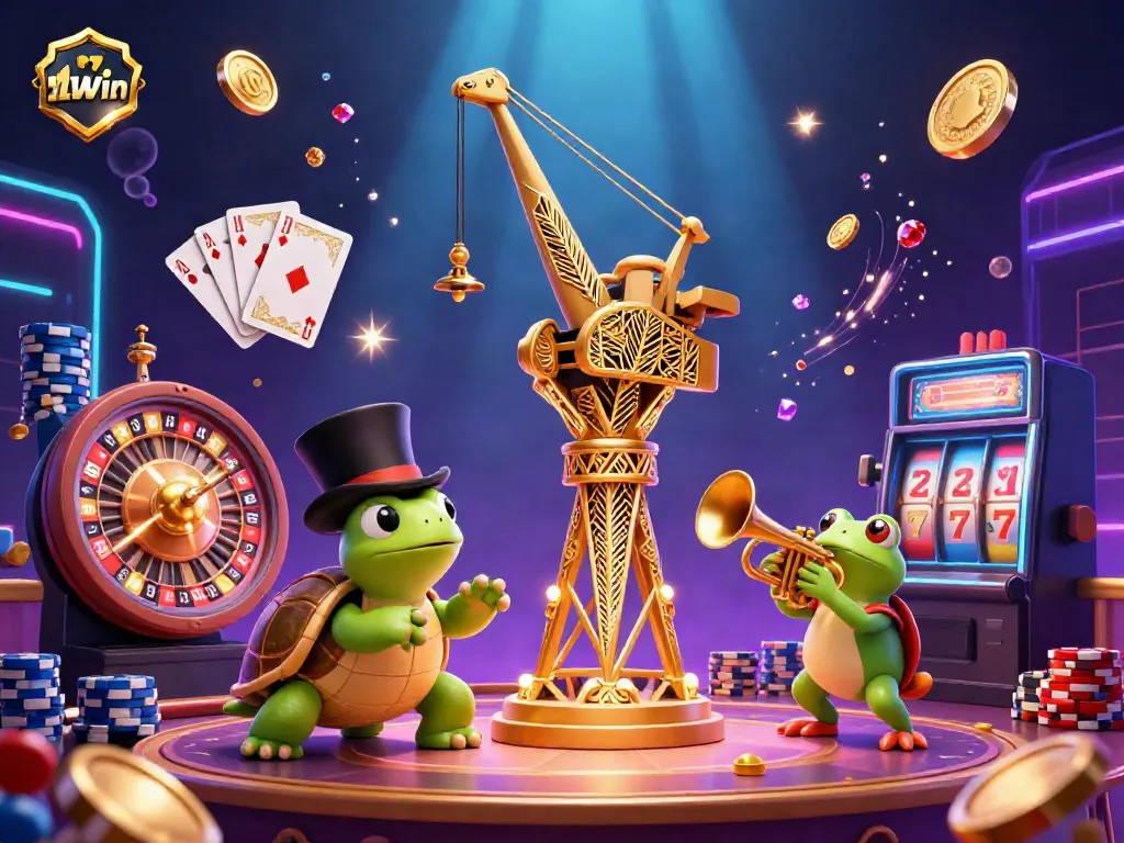 Experience the exciting world of 11win with a vibrant scene of engaging characters and classic casino games, highlighting thrilling gaming moments.