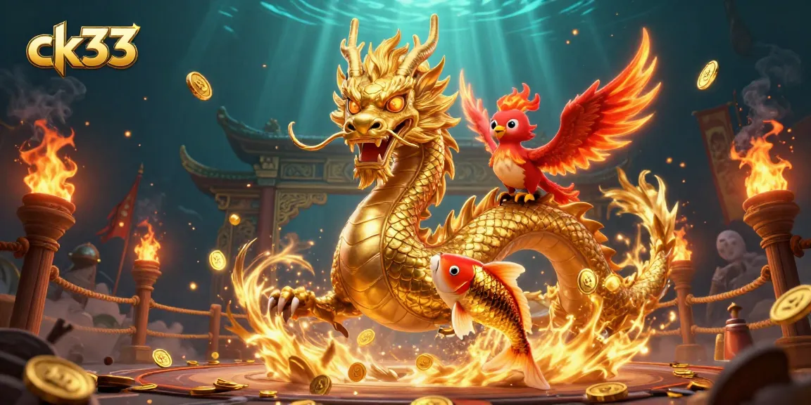 Engage in thrilling casino adventures with ck33, featuring a dragon, phoenix, and koi fish.