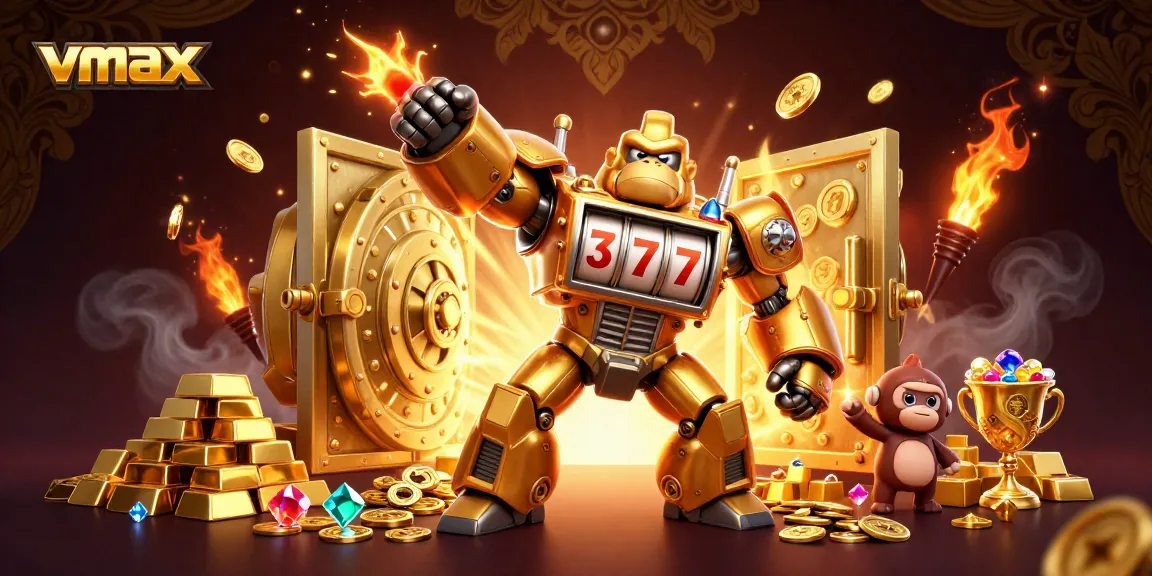 Experience jackpot excitement at vmax with a golden gorilla mech and treasure galore.