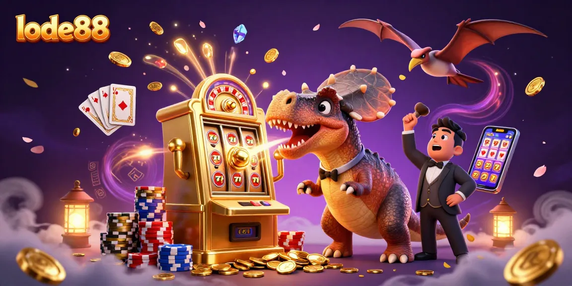 lode88 captures the excitement of casino jackpots with 3D dinosaurs and dynamic gaming elements.