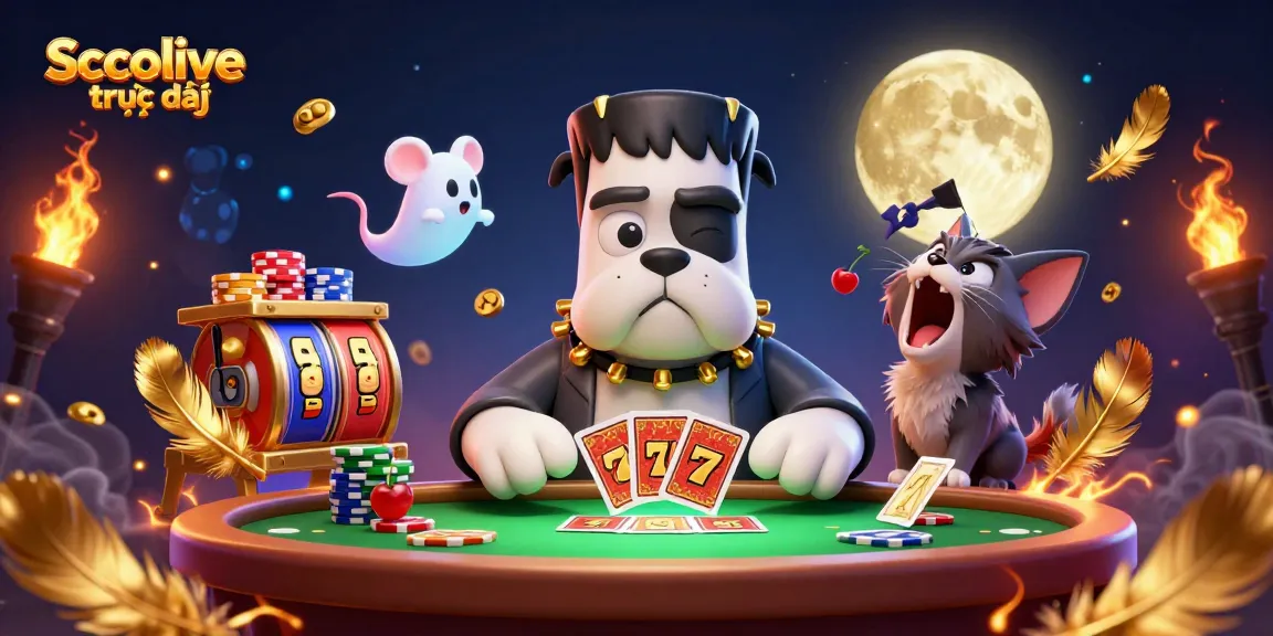 Experience thrilling card games with Socolive trực tiếp as a monster dealer at a magical casino.