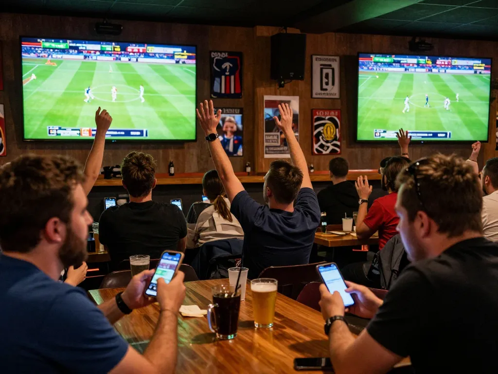 Fans engaged in sports betting excitement at CAKHIATV’s live match viewing party.