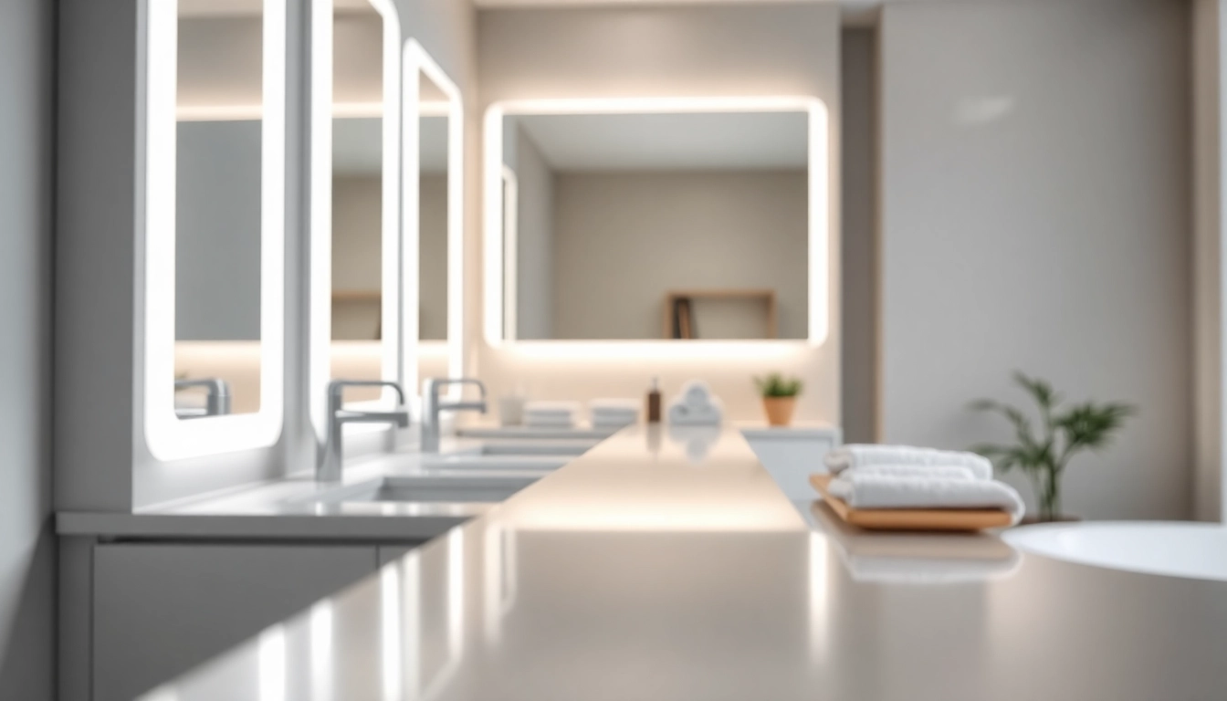 Illuminated bathroom cabinets showcase a sleek design with integrated lighting in a modern bathroom.
