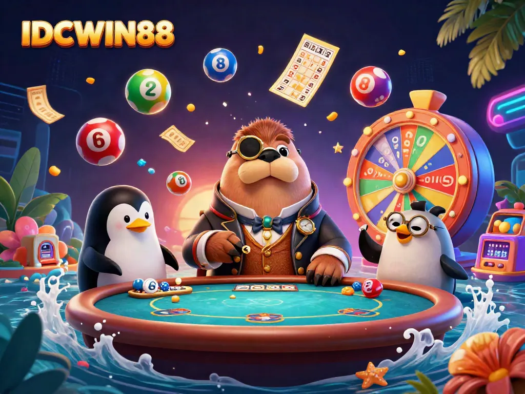 This engaging scene captures IDCWIN88's vibrant underwater casino world with a polka table and dynamic gaming elements.