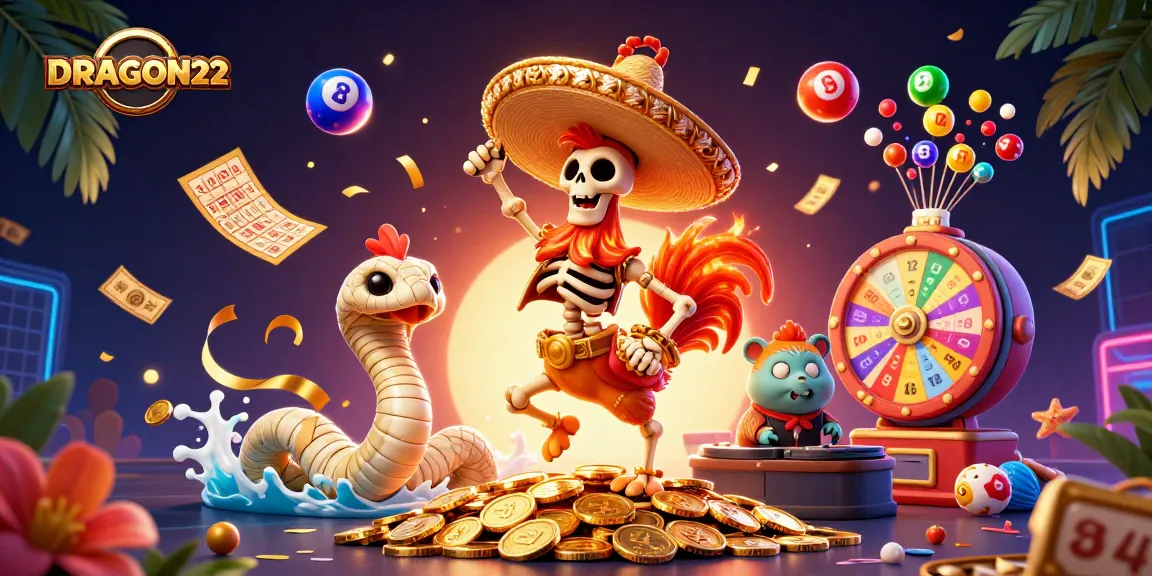 Win big at DRAGON222 with a dynamic casino scene featuring vibrant characters and game elements.