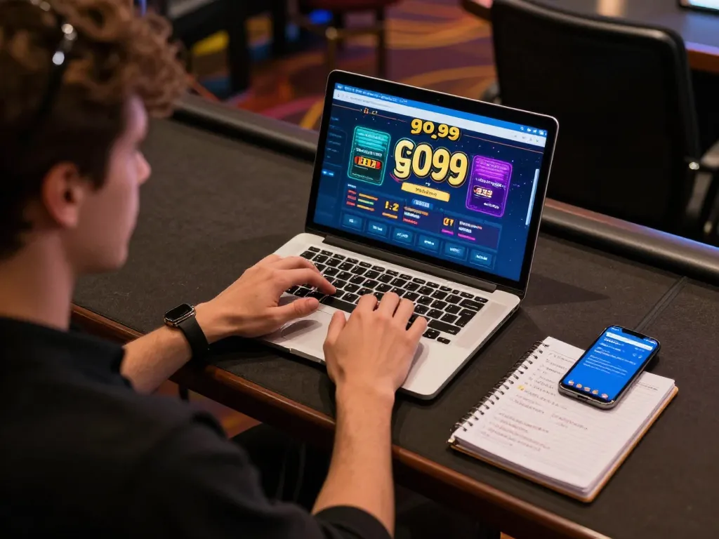 Player engaging in online casino gaming at go99 on modern laptop
