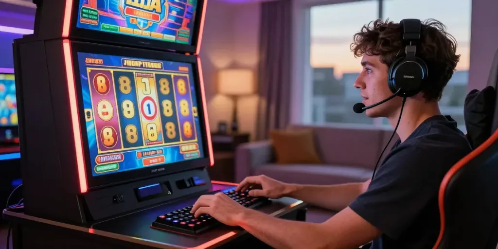 Player enjoying a thrilling bro138 gaming experience on a tablet with vibrant slot graphics and notifications.