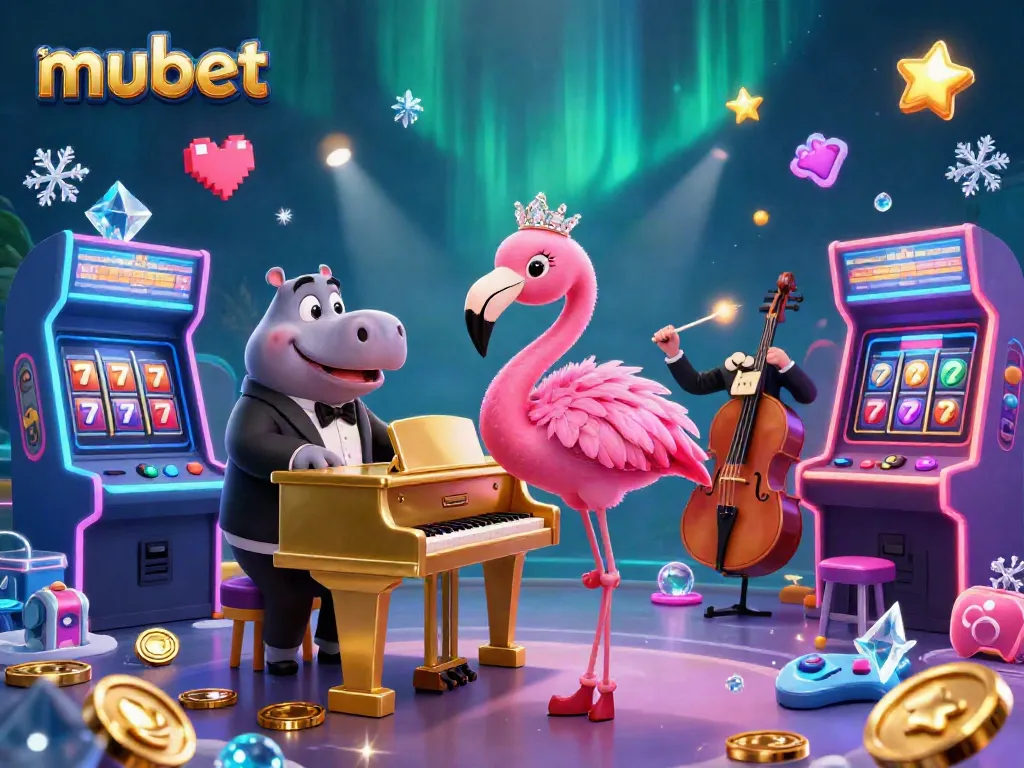 Experience excitement at mubet with a vibrant 3D casino scene featuring animated characters and game elements