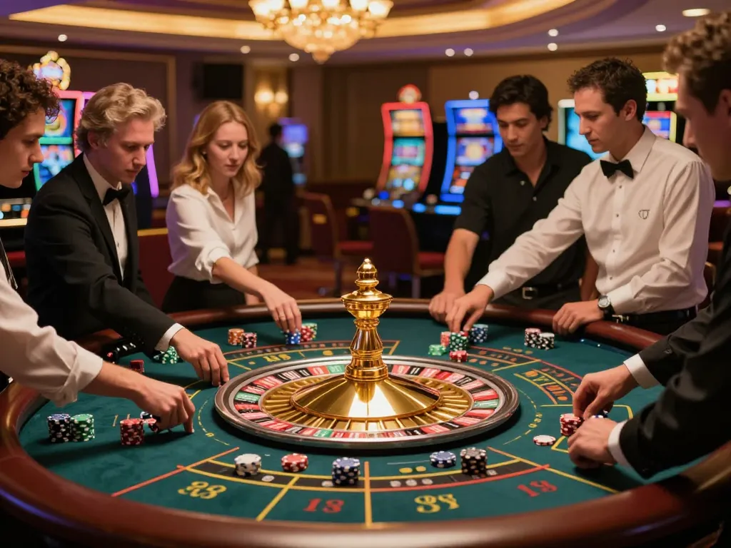 CM88 players enjoying an exciting roulette game at an upscale casino with vibrant atmosphere.
