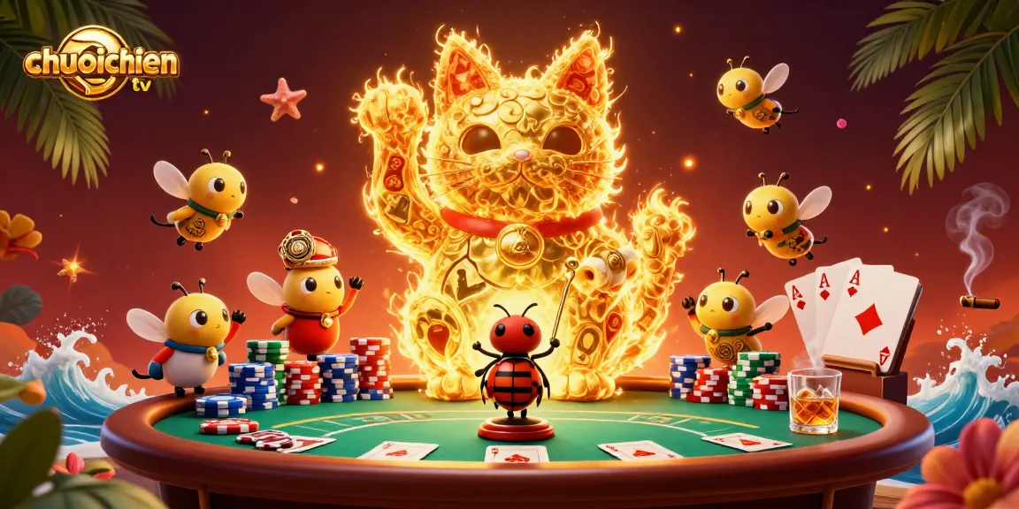 Experience thrilling gameplay on chuoichien tv with a stunning lucky cat illustration in a vibrant casino scene.